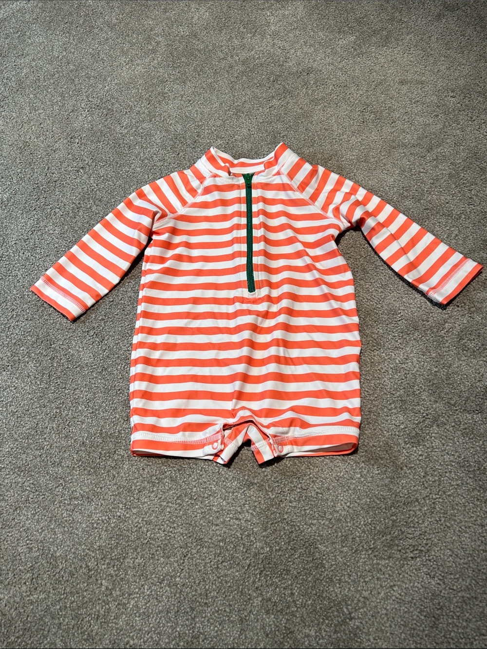 Primary Coral & White Striped Long-Sleeve One-Piece Swimsuit